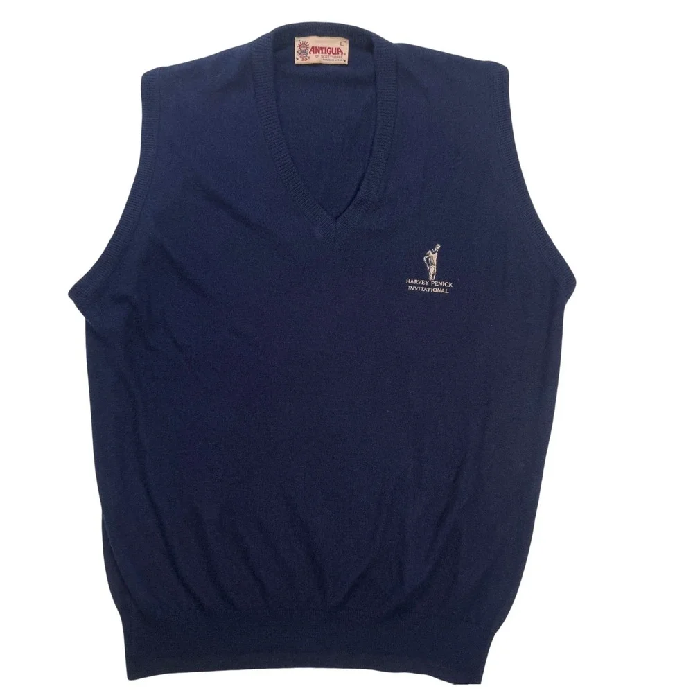 Antigua Harvey Penick Invitational Golf Sweater Vest Navy Blue Mens‎ Large USA